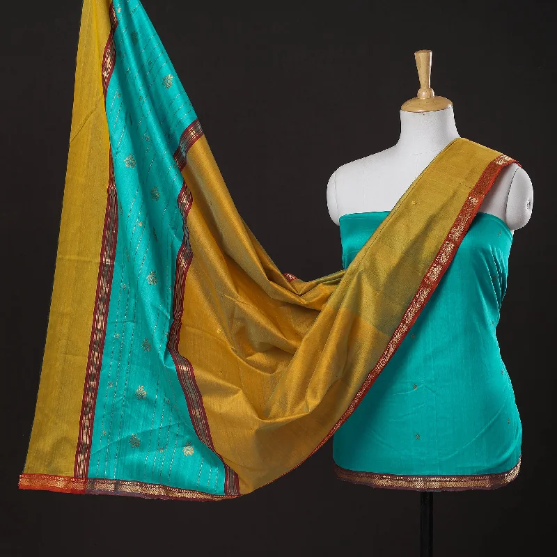 Now or Never Blue - 3pc Chanderi Silk Handloom Nakshi Zari Suit Material Set