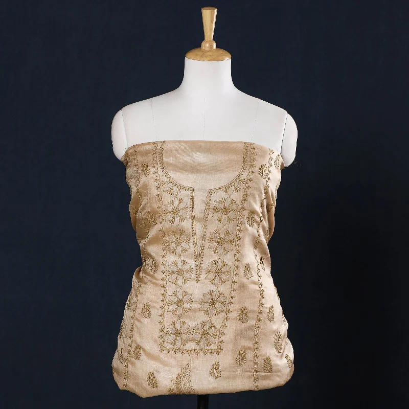 Factory Direct Sale Beige - Lucknow Chikankari Hand Embroidery Tussar Silk Handloom Kurta Material - 2.8 Meter Factory Direct Sale Beige - Lucknow Chikankari Hand Embroidery Tussar Silk Handloom Kurta Material - 2.8 Meter