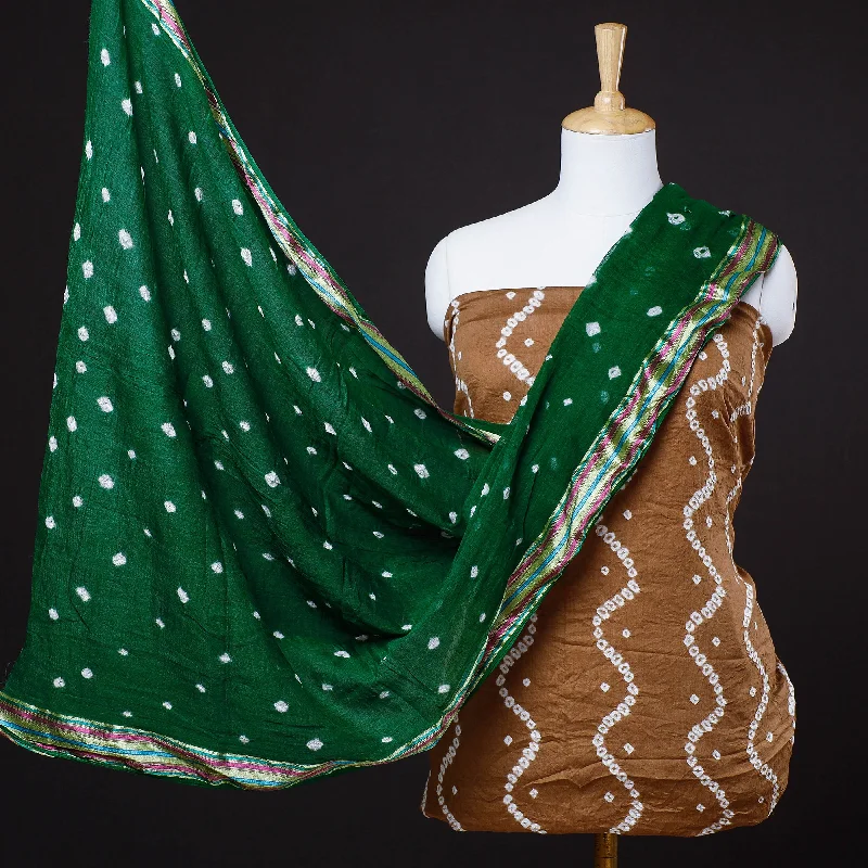 Warehouse Sale Brown - 3pc Kutch Bandhani Tie-Dye Cotton Suit Material Set