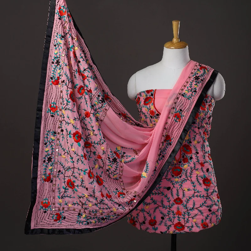 Warehouse Sale Pink - 3pc Hand Embroidery Georgette Phulkari Dress Material 31