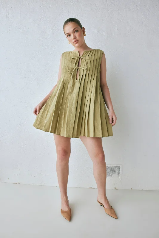 Price Rollback Valeria Linen Mini Dress Olive