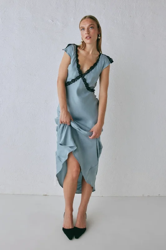 Price Fest The Ivy Bias Cut Maxi Dress Steel