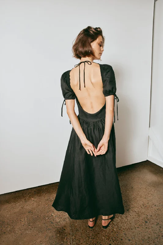 Savings Event Paradiso Linen Midi Dress Black