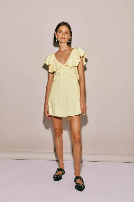 Mega Sale Party Nights Frill Mini Dress Lemon