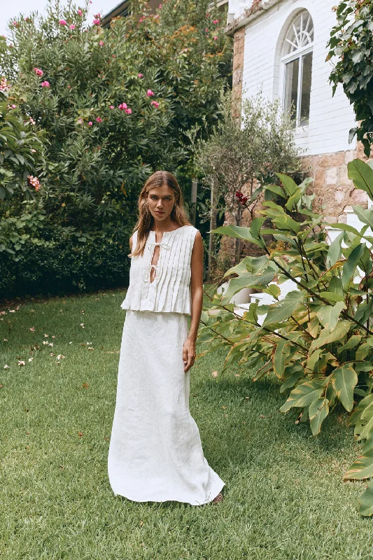 Best Seller Ena Linen Bias Cut Maxi Skirt White