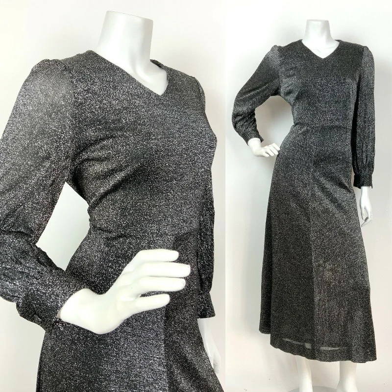 Bargain Prices VINTAGE 60s 70s BLACK SILVER GLITTER LUREX DISCO PARTY GLAM MAXI DRESS 12 14 Bargain Prices VINTAGE 60s 70s BLACK SILVER GLITTER LUREX DISCO PARTY GLAM MAXI DRESS 12 14