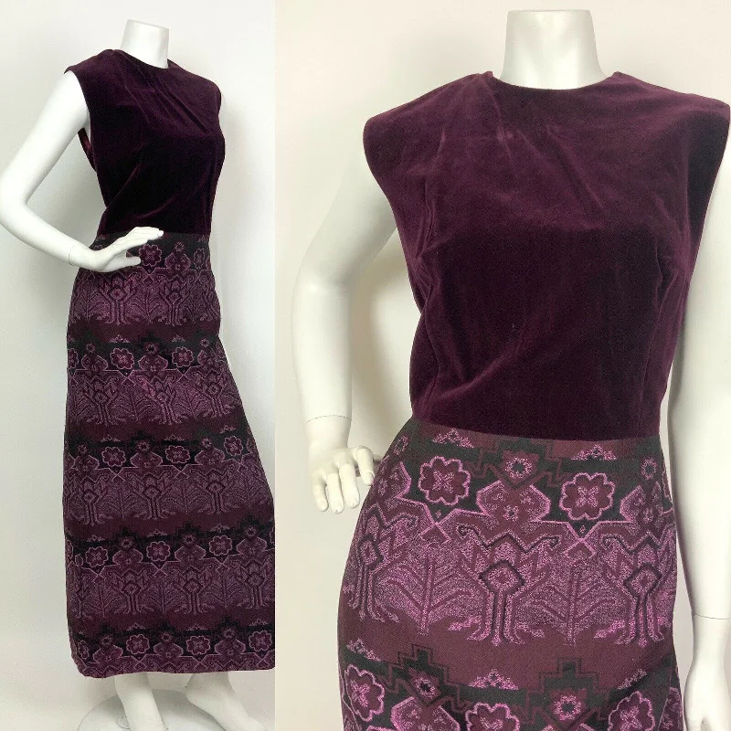 Closeout Sale VINTAGE 60s 70s PURPLE PINK BLACK AZTEC GEOMETRIC FLORAL VELVET MAXI DRESS 10 12 Closeout Sale VINTAGE 60s 70s PURPLE PINK BLACK AZTEC GEOMETRIC FLORAL VELVET MAXI DRESS 10 12