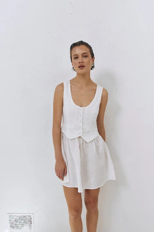 Take Advantage Ma Cherie Linen Mini Dress White