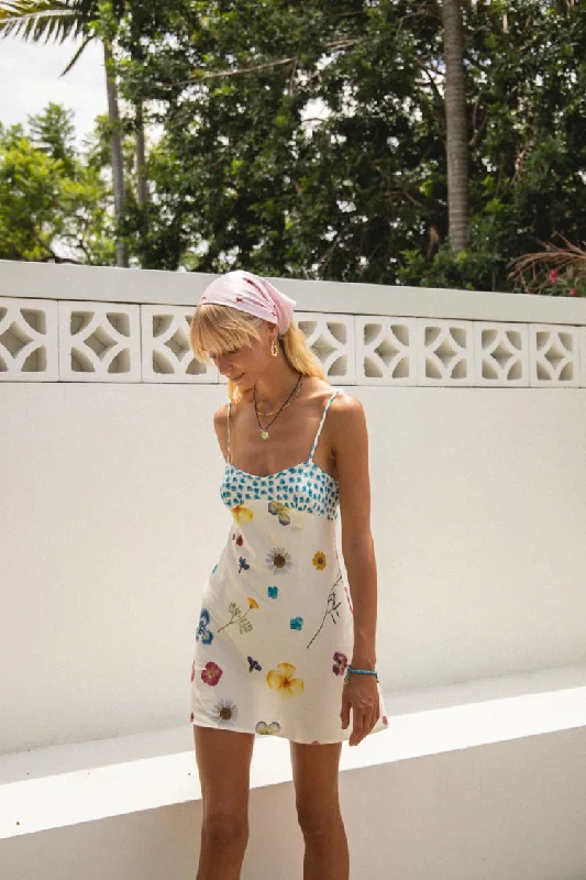 Early Bird Discount Love Language Bias Cut Mini Dress Floral