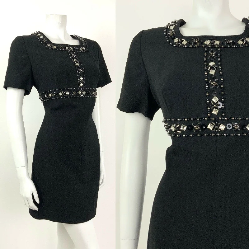 Incredible Offers VINTAGE 60s BLACK SILVER BEADED DIAMANTE PARTY GLAM SHIFT DRESS 10 12