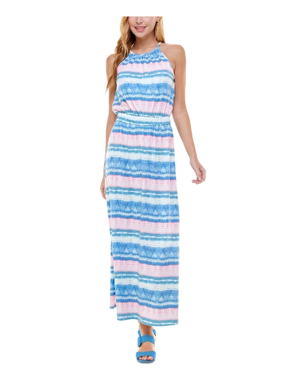 Buy More, Save More KINGSTON GREY Womens Smocked Striped Sleeveless Halter Maxi Sheath Dress