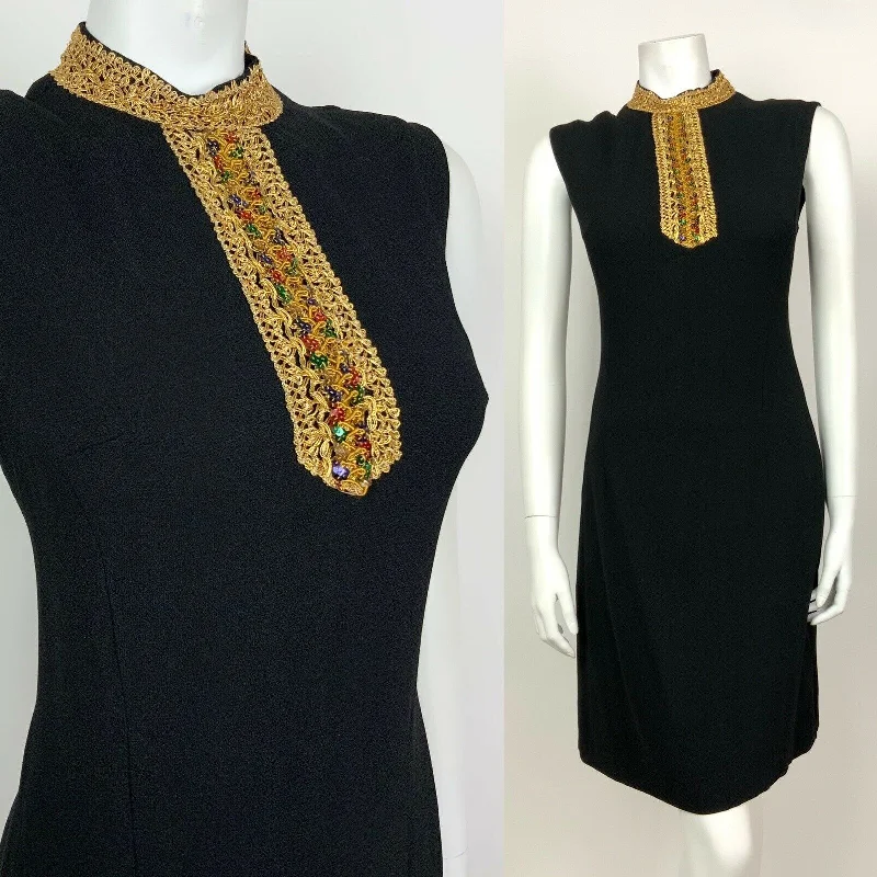 Crazy Deals VINTAGE 60s 70s BLACK GOLD RED BLUE SEQUINNED PARTY DISCO TUNIC DRESS 8 10