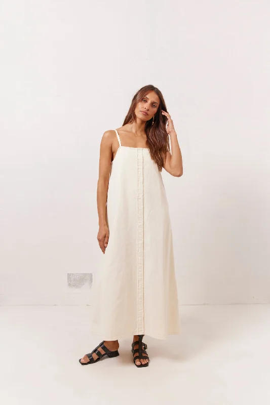 Last Chance Ruth Denim Midi Dress Cream