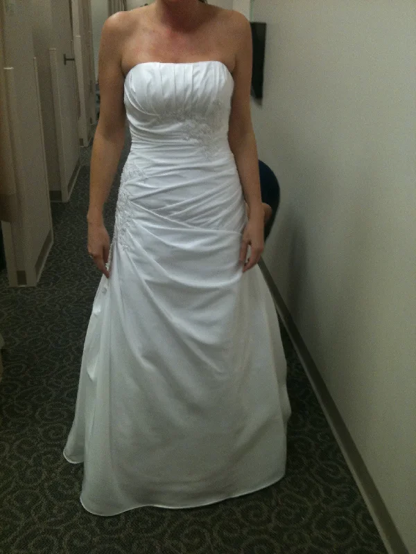 Quick Sale David's Bridal Side-Draped Fit & Flare Gown with Applique Det