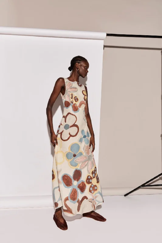 Price Fest Art Of Bloom Linen Bias Cut Maxi Dress Flower