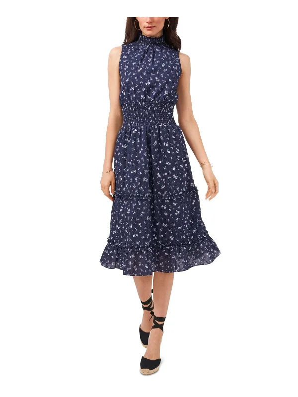 TIME-Limited Offer 1. STATE Womens Eyelet Floral Sleeveless Mock Neck Above The Knee Wear To Work Fit + Flare Dress