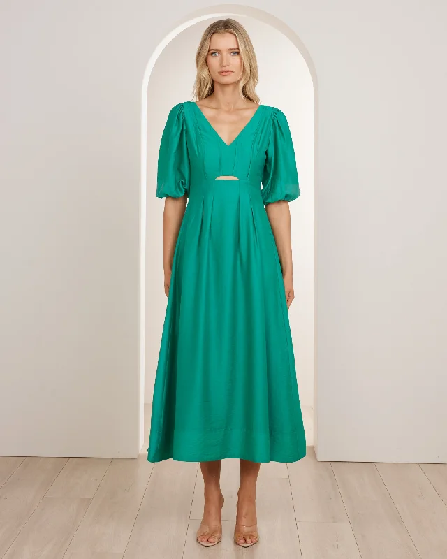 Midnight Madness Clio Puff Sleeve Midi Dress