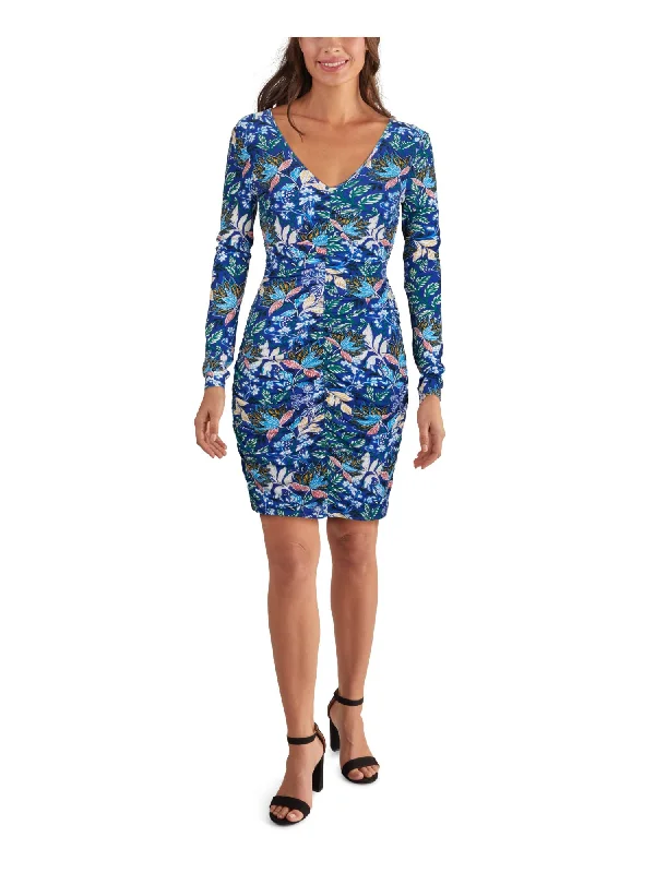 Steals and Deals GUESS Womens Zippered Floral Long Sleeve V Neck Above The Knee Body Con Dress Steals and Deals GUESS Womens Zippered Floral Long Sleeve V Neck Above The Knee Body Con Dress