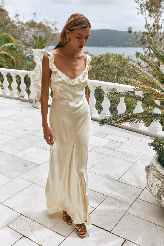 Factory Direct Sale Rosalia Satin Bias Cut Maxi Dress Butter