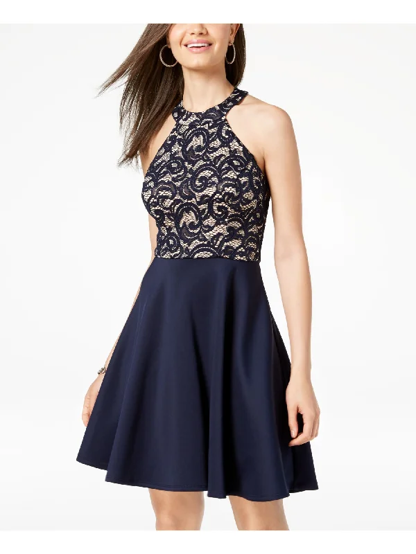 Overstock Sale B DARLIN Womens Lace Sleeveless Halter Short Party Fit + Flare Dress