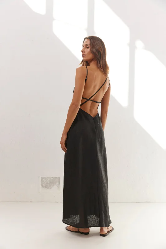 Overstock Opal Linen Maxi Dress Black