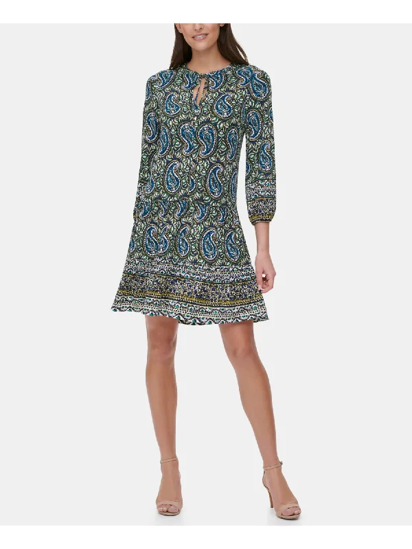 Super Bargain TOMMY HILFIGER Womens Tie 3/4 Sleeve Above The Knee Shift Dress