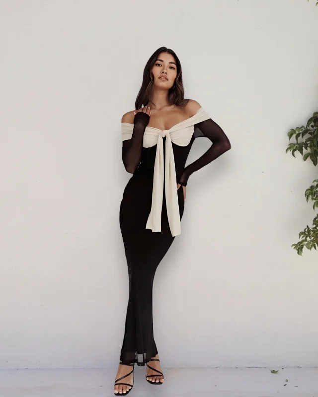 Great Deals PAIGE MAXI DRESS -BLACK/CREAM