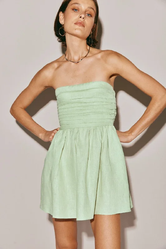Massive Deals Saint Malo Linen Mini Dress Sage