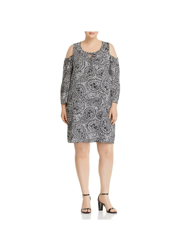 Overstock CUPIO BLUSH Womens Cold Shoulder Paisley Long Sleeve Scoop Neck Above The Knee Party Shift Dress