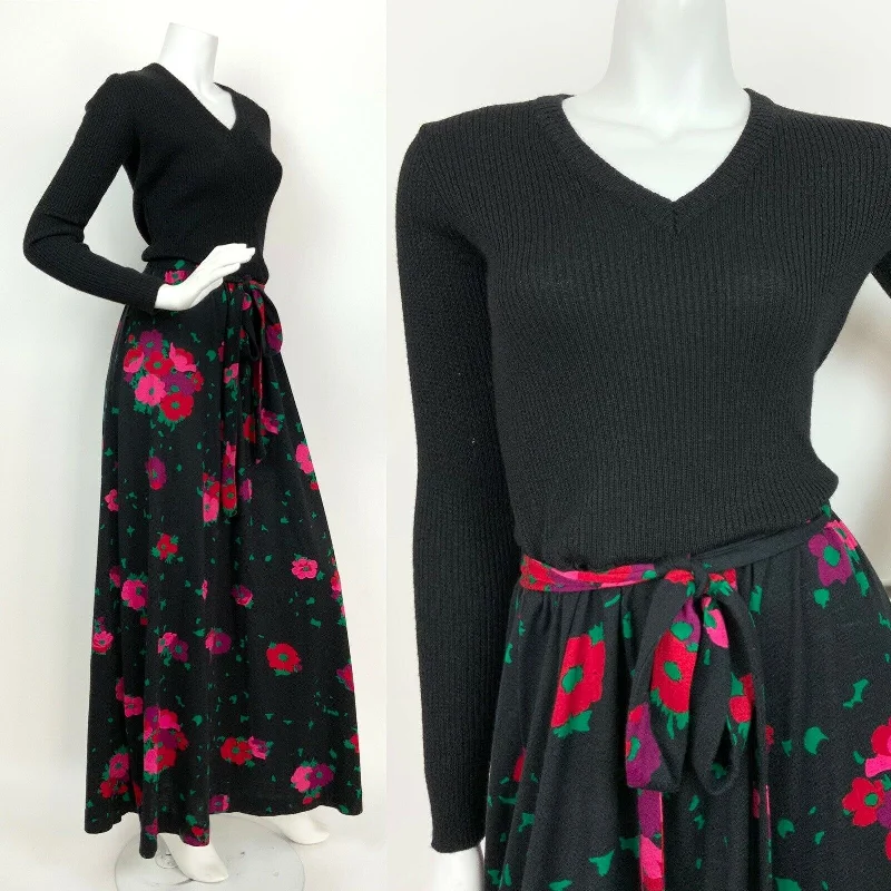 Take Advantage VINTAGE 60s 70s BLACK RED PINK PURPLE GREEN FLORAL KNITTED MAXI DRESS 8 10 Take Advantage VINTAGE 60s 70s BLACK RED PINK PURPLE GREEN FLORAL KNITTED MAXI DRESS 8 10