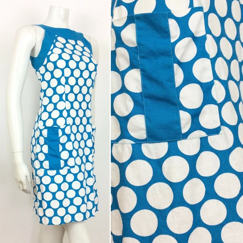 Epic Deals VTG 60S 70S BLUE WHITE SPOTTED COTTON SUMMER DRESS 8