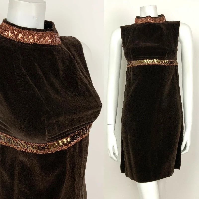 Discount Days VINTAGE 60s 70s BROWN BRONZE METALLIC SEQUIN VELVET MOD DISCO STUDIO 54 DRESS 4 Discount Days VINTAGE 60s 70s BROWN BRONZE METALLIC SEQUIN VELVET MOD DISCO STUDIO 54 DRESS 4