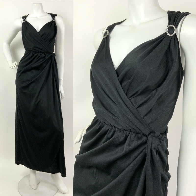 Huge Discounts VINTAGE 60s 70s BLACK DIAMANTE PLUNGE NECK STUDIO 54 WRAP MAXI DRESS GOWN 6 8 10 Huge Discounts VINTAGE 60s 70s BLACK DIAMANTE PLUNGE NECK STUDIO 54 WRAP MAXI DRESS GOWN 6 8 10