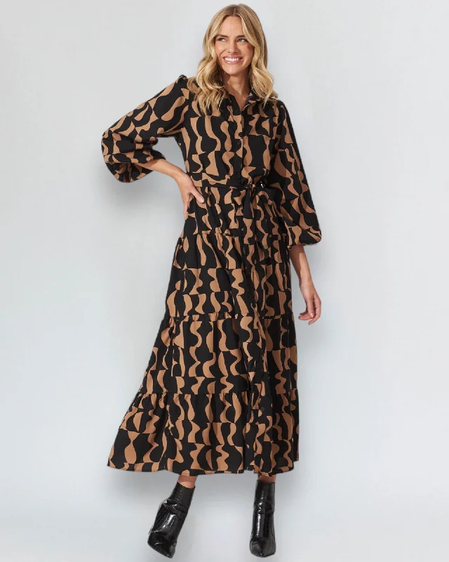 Mega Sale ADDISON MIDI DRESS - TAN/BLACK