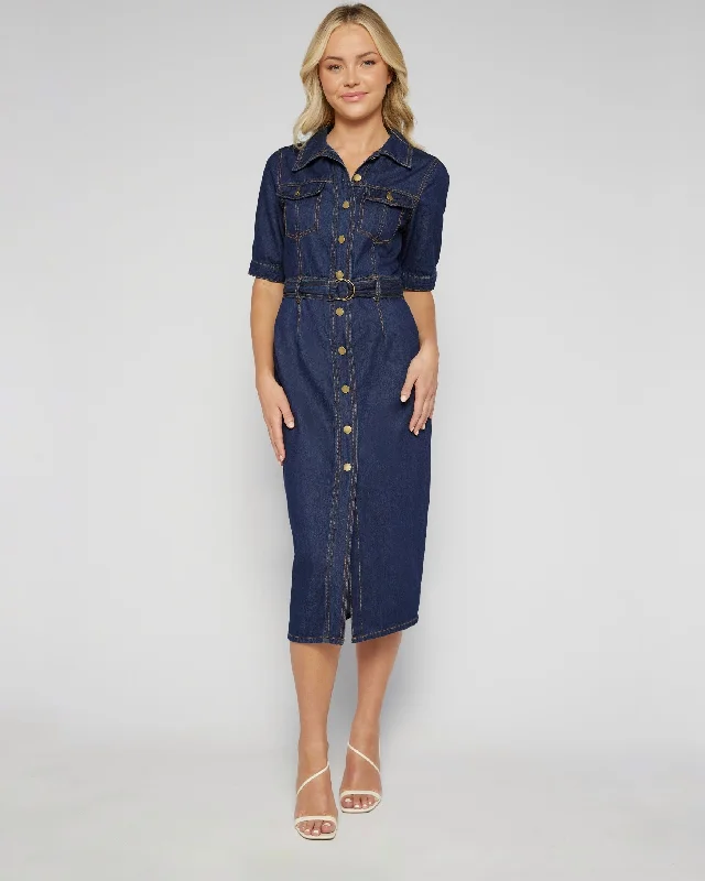 Final Clearance ELODIE MIDI DRESS -DENIM