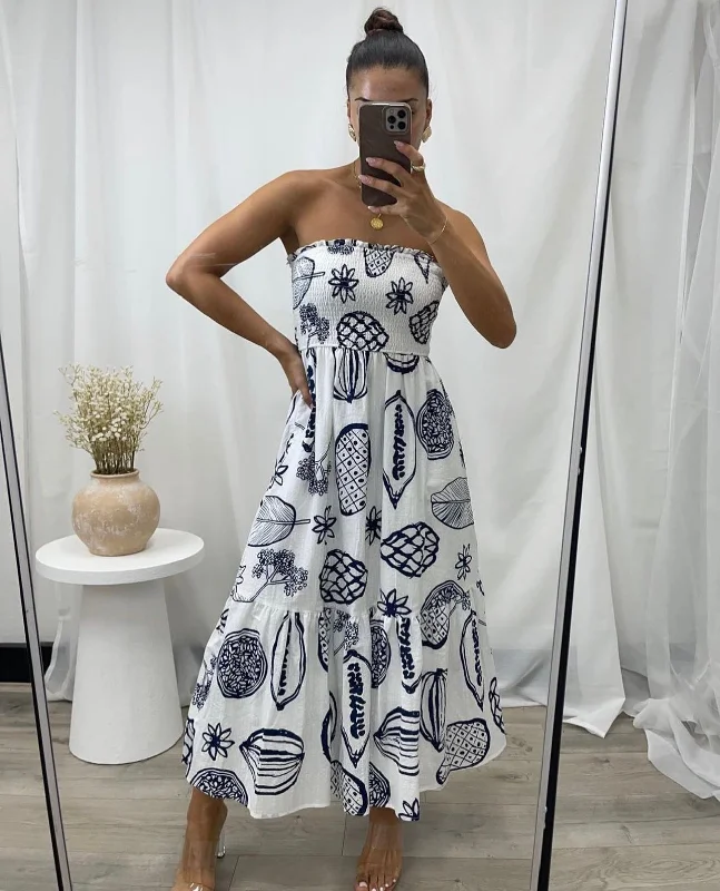 Instant Discount VERONA MIDI DRESS -BLUE PRINT