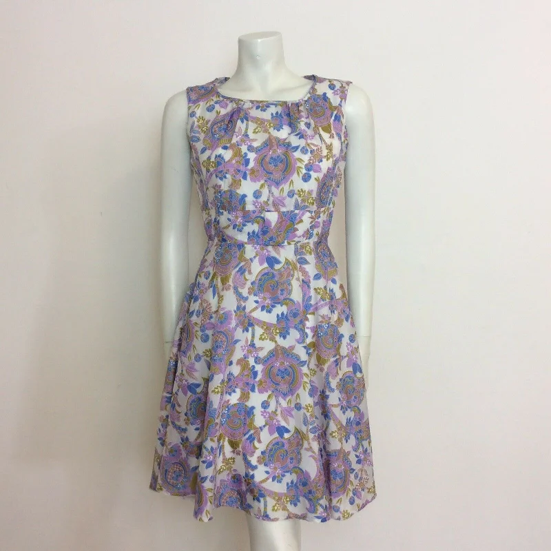 Year-End Clearance VINTAGE 60S 70s WHITE MUSTARD BLUE PURPLE PAISLEY DRESS 8 10