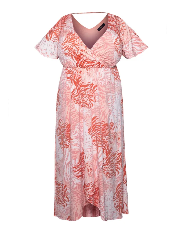 Huge Savings RACHEL RACHEL ROY Womens Stretch Printed Flutter Sleeve Surplice Neckline Maxi Wear To Work Empire Waist Dress
