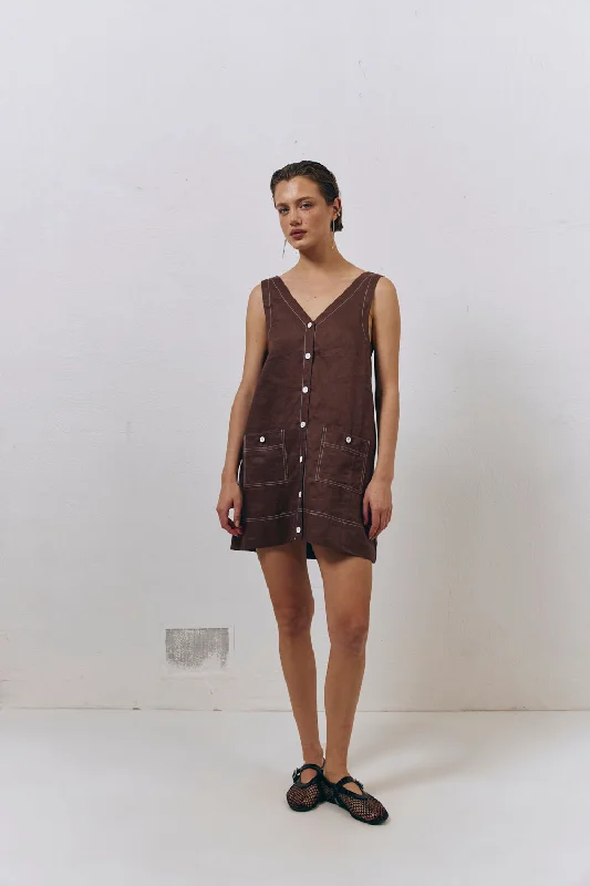 Early Access Alice Linen Mini Dress Brown