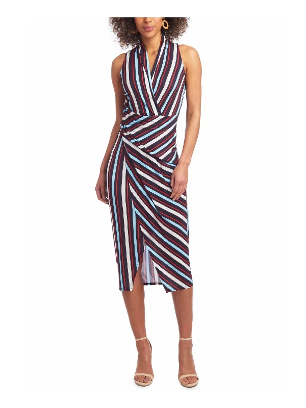 Crazy Savings RACHEL RACHEL ROY Womens Stretch Gathered Striped Sleeveless Surplice Neckline Midi Party Faux Wrap Dress Crazy Savings RACHEL RACHEL ROY Womens Stretch Gathered Striped Sleeveless Surplice Neckline Midi Party Faux Wrap Dress