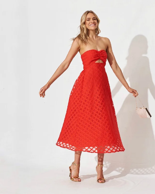 Can't Be Beat KISS MIDI DRESS -RED