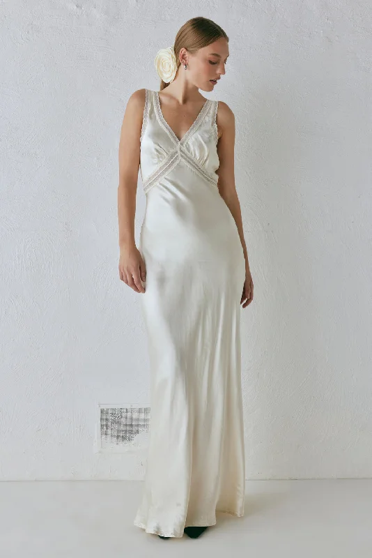 Huge Discounts Meet Me On The Dance Floor Bias Cut Maxi Dress Cream
