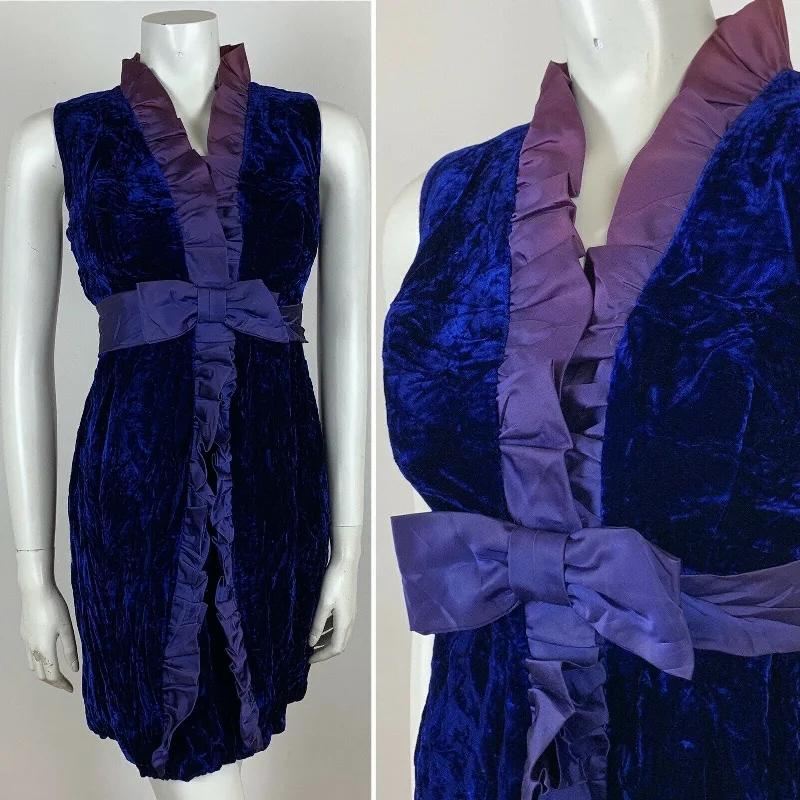 Bargain Bin VINTAGE 60S BLUE PURPLE CRUSHED VELVET TAFETTA BOW PARTY DRESS 6