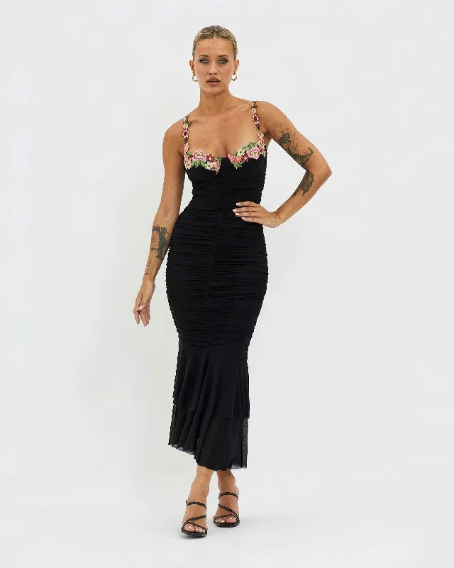 Online Only ANAELLE MIDI DRESS -BLACK