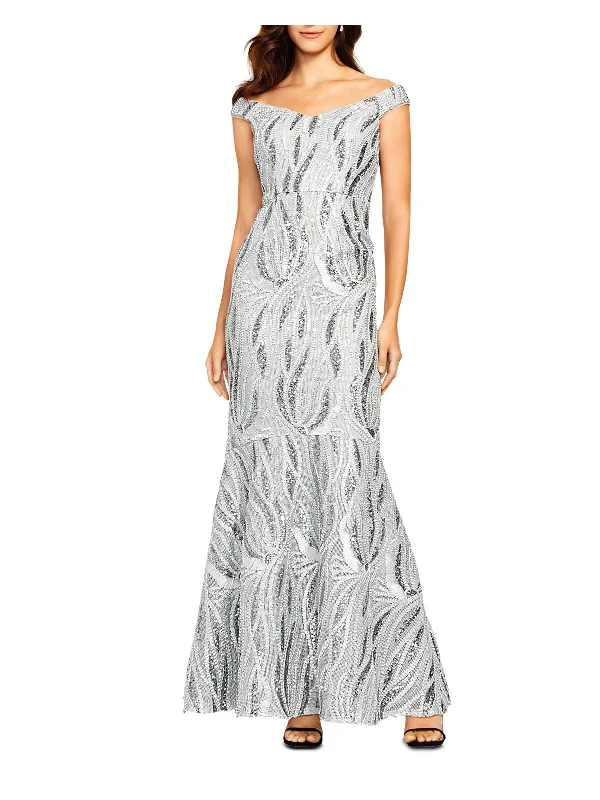 Price Meltdown AIDAN MATTOX Womens Sequined Sleeveless Off Shoulder Maxi Formal Dress