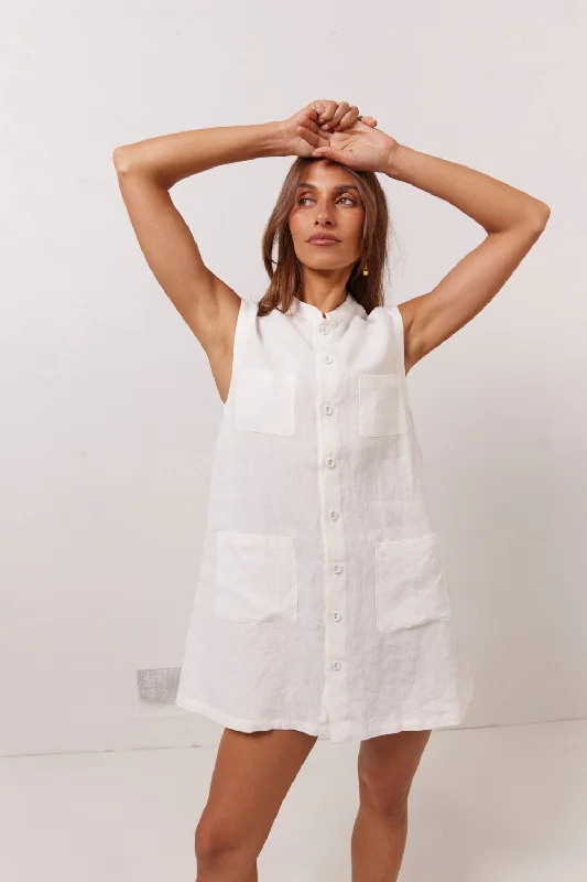 Unmissable Offer Jean Linen Mini Dress White