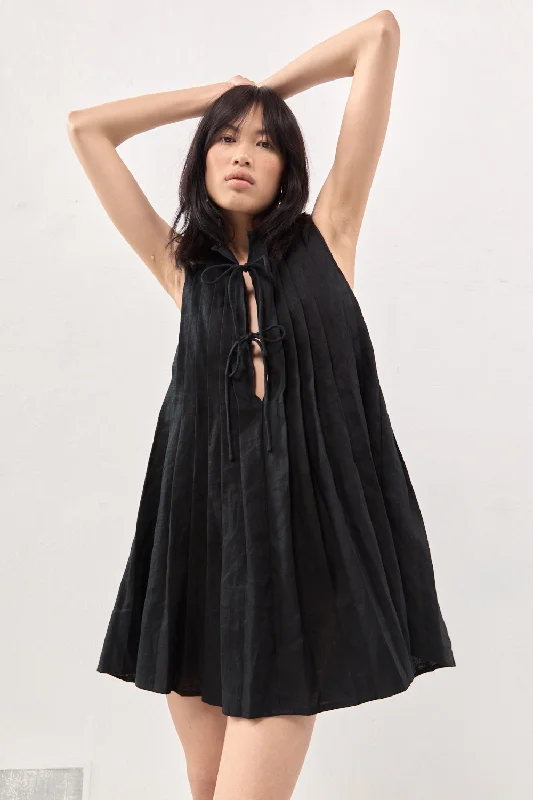Limited Availability Valeria Linen Mini Dress Black