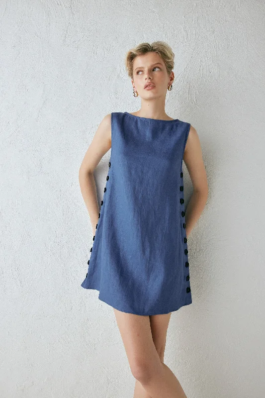 Best Bargains Annabelle Linen Mini Dress Blue