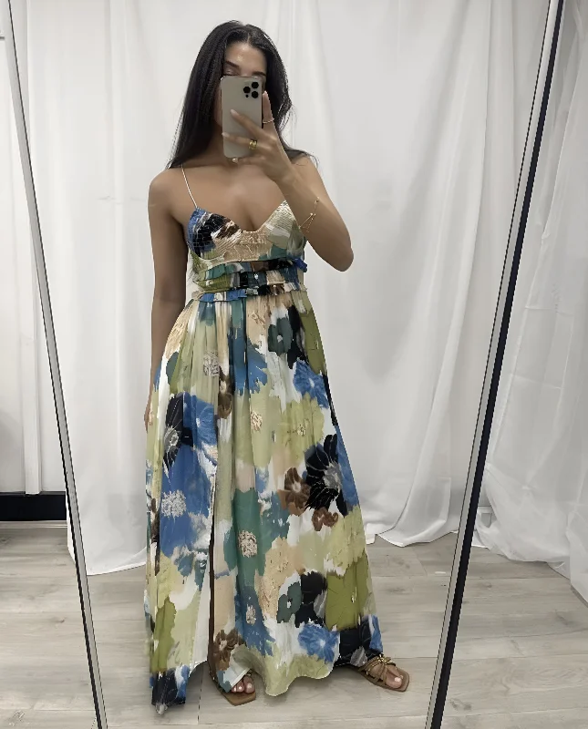 Blowout Sale ELVIRA MAXI DRESS -GREEN MULTI