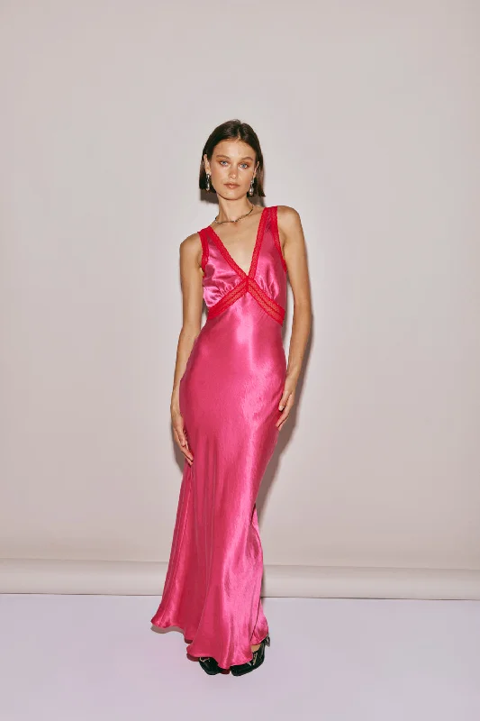 Limited Availability Meet Me On The Dance Floor Bias Cut Maxi Dress Fuchsia